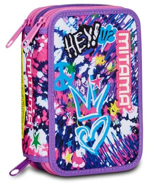 Mitama Federmäppchen mit 3 Fächern und 47 Teilen, gefülltes Schüleretui, Federtasche für Schreibwaren, mit Stiften, Kugelschreiber; Mädchen, Jungen, Grundschule, Mehrfarbig