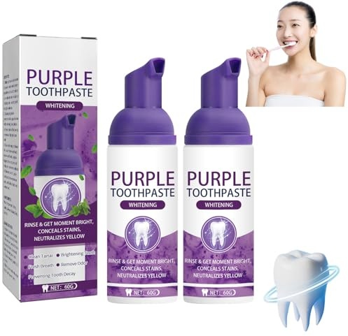 Zahnaufhellung, Violette Zahncreme, Lila Zahnpasta für strahlend weiße Zähne, Effektive Fleckenentfernung durch, Gelbverfärbungen, Strahlendes Lächeln (2 Stück)