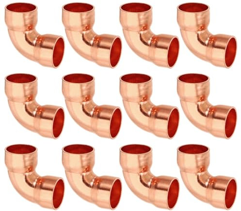 PATIKIL 15mm ID 1mm Thick Elbow Copper Fitting, 12pcs 99.9% Pure Copper Pipe Fitting 90 Degree Short Radius Tube Connector Sweat Solder for HVAC Refrigeration System