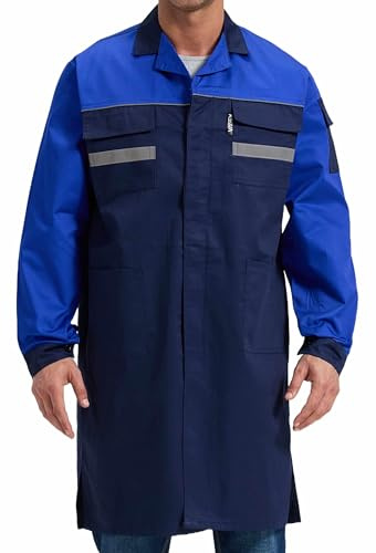 KTWOLEN Blouse Bleu de Travail Homme Blouse de Laboratoire Artisan Bricolage Réfléchissants Veste de Travail Laboratoire Scientifique Cosplay Blouse de Travail, Bleu, L