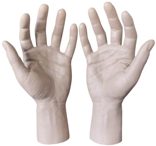 2 pezzi manichino a grandezza naturale in PVC realistico mano manichino maschio sinistra e destra modelli per gioielli guanti display costume di Halloween puntelli tatuaggio pratica mano