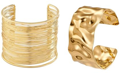 Generisch Gold Manschettenarmbänder für Damen, 2 Stück Offen breite Manschetten Armbänder Verstellbar Gold Offener Armreif Armband für Frauen Mädchen