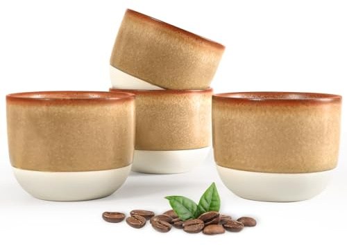 INGOFIN Ceramic Espresso Cup Set - Espresso Cup Set for Coffee and Tea, Espresso Accessories for Espresso Machine, Coffee Mug for Cafe, and Restaurant, Pack of 4, Brown, Microwave & Freezer Safe