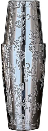 Keuyeo Cocktail Shaker Stainless Steel Boston Shaker Tin with Etched Pattern Martini Drink Shaker Professional