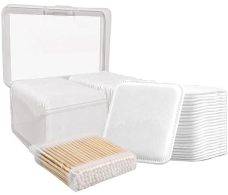 Kit de almohadillas desmaquillantes de viaje, incluye 80 almohadillas exfoliantes faciales + 100 hisopos de algodón, desmaquillante y almohadillas de algodón limpiadoras para cara, labios, ojos, uñas,