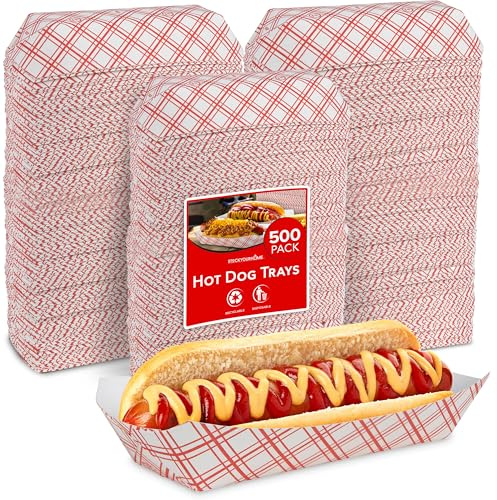 Stock Your Home Checkered Food Boats 500 Pack Retro Red & White Grease Resistant Recyclable Disposable Paperboard Trays