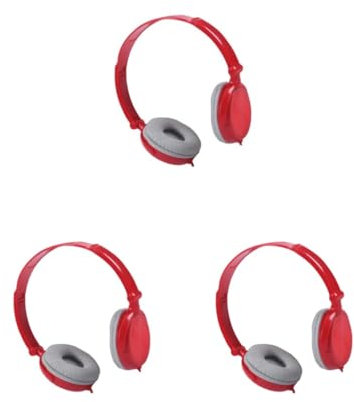 Tityvirnix 3 set Universal Laptop USB Wired Headphone Office Hotel Foldable Over Ear Headset Adjustable Earphone Desktop PC Accessory Red with Mic