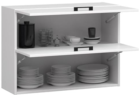 BDW - Armadio doppio a muro Oliwia G2 W Bianco 80x30x58cm - Pensile -Completo - Armadio doppio - Vaiselle - Contenitore
