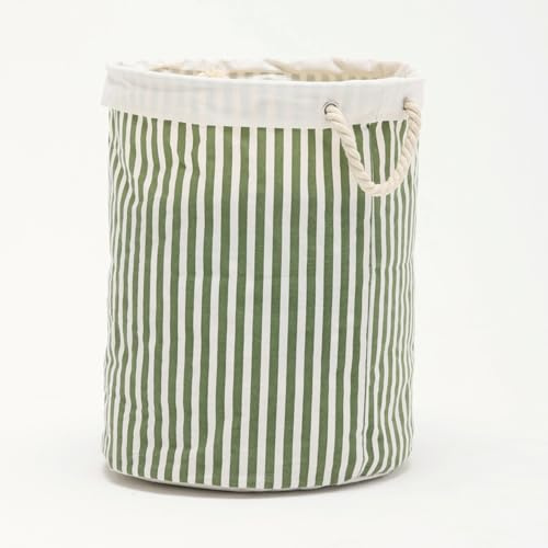 YEPINS Large 62L Collapsible Laundry Basket - Heavy Duty Waterproof Laundry Organiser with Handles, Foldable Clothes Hamper Storage Washing Basket for Bathroom/Bedroom, Classic Green Stripes Design