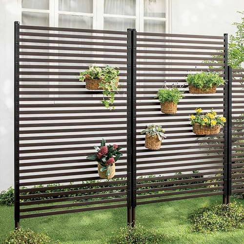 Freistehende Sichtschutzwände for den Außenbereich, Sichtschutzpaneel aus Metall for den Außenbereich, ideal for Verstecken von Mülltonnen, verzinktes Stahlrohr und Lamellen(90x150cm(35.43x59in))