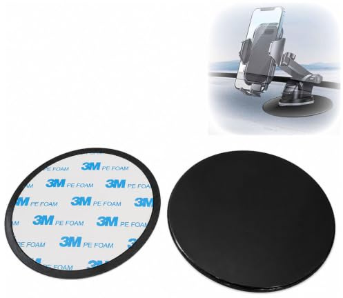 Wjelet Lot de 2 plaques de fixation adhésives 3M extra puissantes pour support à ventouse de voiture, 80 mm, coussinets adhésifs universels pour tableau de bord de voiture, GPS, tablette
