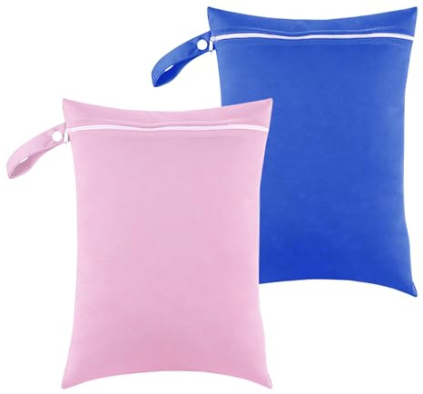2 Stück Wetbag, 40 x 30 cm Nasstasche mit Reißverschluss Wasserdichte Tasche Wiederverwendbarer Schwimmsachen Wäschesack Reise Nassbeutel für Strandtücher Fitnessstudio Kindergarten (Blau + Rosa)