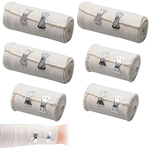 6 Stück Elastische Binde Elastischer Verband Kompressionsverband Kompressionsbinden Dauerelastische Binde Mullbinden Elastischer Verband Mit Metallclips (GrößE: 5cm X 4.5m/7.5cm X 4.5m)