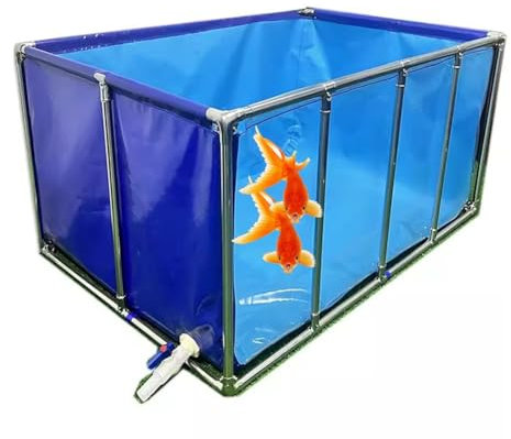 Transparent Above Ground Pool with Drain Valve, PVC Canvas & Steel Frame, Ideal for Koi & Goldfish Ponds, 140x140x35 cm, Blue & Clear Viewing Window