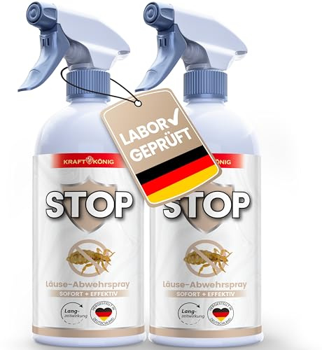 KRAFTKÖNIG Läuse Abwehrspray 2x 500 ml – Hochwirksam für Läuse und Nissen | Umgebungsspray sofort einsatzbereit mit Langzeitschutz; für Wohnräume, Möbel und Textilien, mit Sofortschutz; Made in Germany