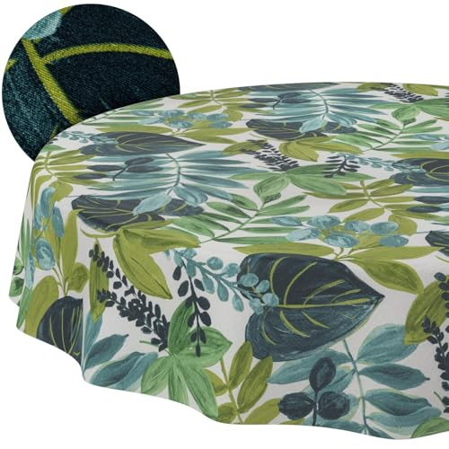 ANRO Tischdecke abwaschbar Tropisch rund Ø 140 cm Outdoor wetterfest | Tischwäsche aus beschichtetem Stoff – schmutz- & wasserabweisend, pflegeleicht – waschbar bei 30 °C