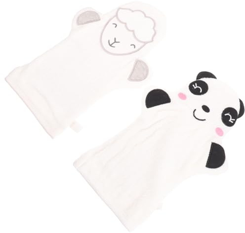 NOLITOY 2pcs Baby Cartoon Bath Mitts Large Exfoliating Shower Gloves for Infant Girls Soft Animal Shape Skin Cleaning Supplies White Panda Sheep Design
