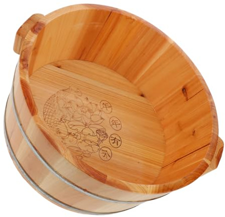 Catiebye Cubo Para BañO De Pies De Madera Natural Con Acabado Pulido BañEra Profunda Para Remojo Y Pedicura Ligero Y PortáTil Con Manijas Para Uso En Casa Y Spa