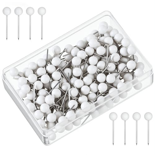 200 Stück Weiße Reißzwecken, 0,3 cm Kleine Runde Kopfkarten-Pins für Pinnwand, Weiße Stecknadeln für Zuhause, Büro, Karte, Pinnwand, Wand, DIY Basteln