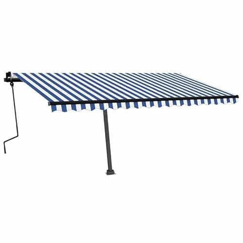 Markise manuell einziehbar 450x350 cm Blau Weiß – Aluminium Pulverbeschichtung & 100% Polyester mit PU-Beschichtung – Perfekter Sonnenschutz für Terrasse und Garten