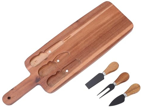 JECOMPRIS Planche à Charcuterie Bois avec Couteau et Fourchettes Plateau de Service pour Fromage Pain Pizza Cas Design Élégant pour Pique-niques et Fêtes