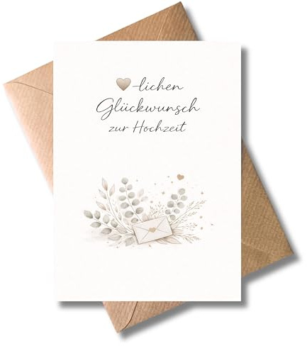 WBdesignz Hochzeit Karte mit Umschlag „Herzlichen Glückwunsch zur Hochzeit“ - schlichte Glückwunschkarte mit floralem Design für Brautpaar zur Hochzeit, Trauung, Verlobung, Vermählung (DIN A6)