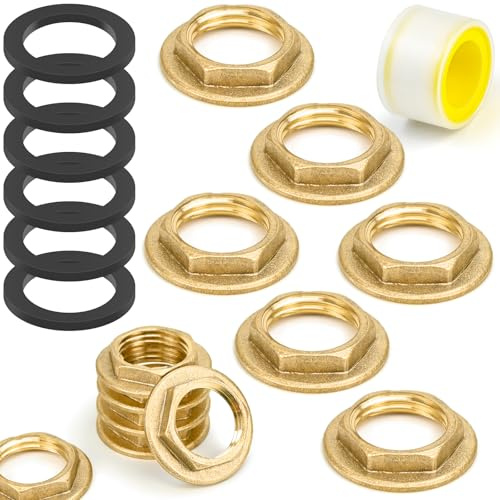FLEXNOVA 6 dadi esagonali a flangia, in ottone, filettatura interna, dado flangiato 1/2 pollici, dado esagonale con guarnizione e nastro di tenuta per bagno lavandino tubazione cucina
