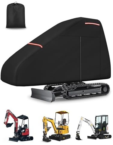 OlaVeg Bâche pour Micro-Pelle et Pelleteuse Housse Extérieur pour Mini Pelle avec Fermeture Étanche et Bande Réfléchissante Fermoir Coupe Vent Protection Contre la Pluie et UV 355 x 114 x 190 cm