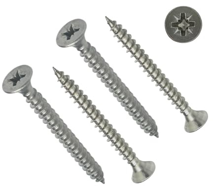 TERF® 6.0mm X 50mm (No.12 X 2'') Pozi Flat Countersunk Stainless Steel A2 (304) Screws For Chipboard Wooden Timber MDF PVCu and General Use Screw Size 6.0mm X 50mm - 25 Pcs