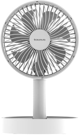 Taurus Ventilador Portátil Plegable Oscilante | Ventilador Inalámbrico 24h Autonomía con Motor BLDC Ultrasilencioso | USB-C, 4 Velocidades, para Escritorio, Hogar