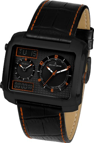 JACQUES LEMANS Herrenuhr Madrid Lederarmband massiv Edelstahl ip-black 1-1708E