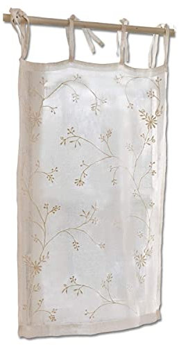 Loberon Scheibengardine Lauret, mit floraler Stickerei, schlankes Design, Sichtschutz, Fensterdekoration, Fensterschmuck, Leinen, Creme