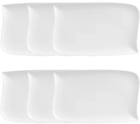 Secret de Gourmet - Lot de 6 Assiettes Plates Rectangulaire Vague 33cm Blanc