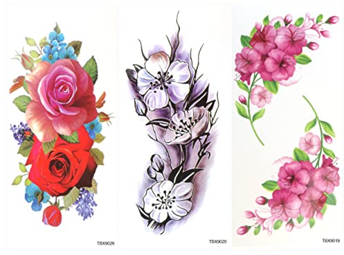 Temporary Flower Tattoos Stickers Lotus Cherry Blossoms Flash Tattoo Pack of 9 Sheets