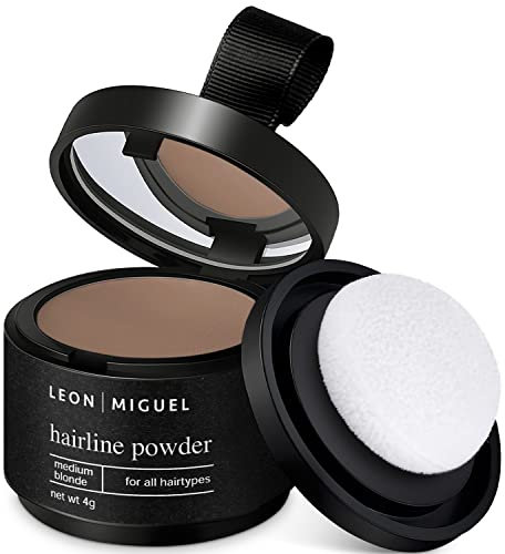 LEON MIGUEL Ansatzpuder - wasserfestes Hairline Powder als perfekten Haar Concealer zum Ansatz kaschieren, unsichtbares Haar Make-up zur Haarverdichtung (Mittelblond, Hairline Powder)