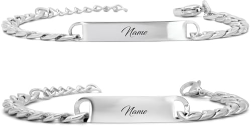 Meinearmbänder Partnerarmband aus Edelstahl mit Namensgravur | Verstellbares Armband für Sie & Ihn in Schwarz, Silber oder Gold | Handgefertigtes Freundschaftsarmband