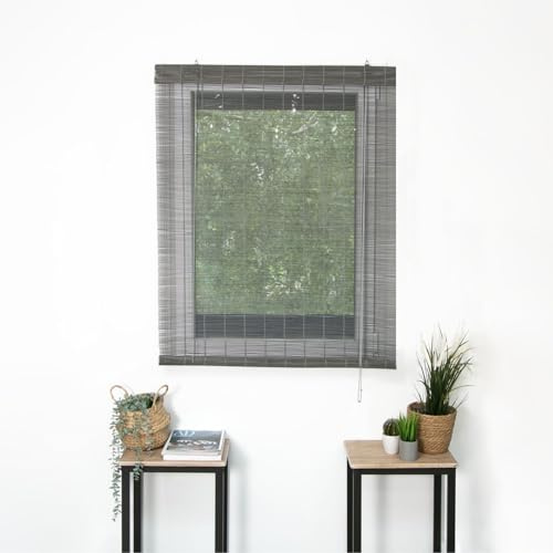 Madestore Rollo Roll'Up Bambus, 123 x 180 cm, Befestigung mit Bohren, Grau
