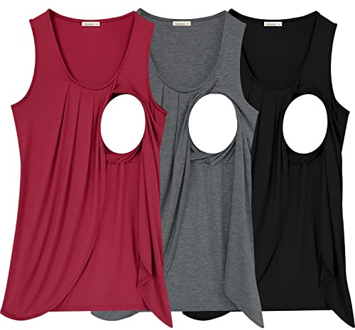 PARNIXS Débardeur d'allaitement sans manches confortable pour femme, Gris foncé/noir/bordeaux, XX-Large