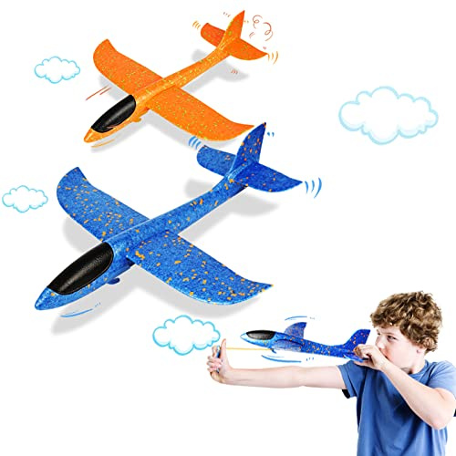 VCOSTORE 2 Pack Foam Airplanes for Kids, 13.3'' Throwing Catapult Foam Glider Planes Toys,Flying Styrofoam Kid Airplanes Toy for 3 4 5 6 7 8 9 10 11 12 Year Old Boys Girls with Outdoor Sports Play