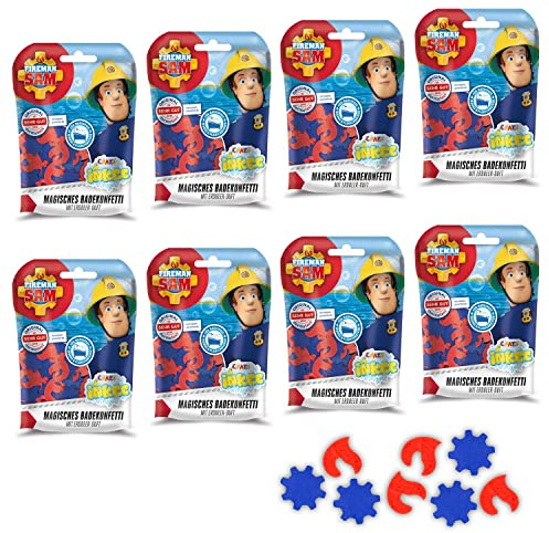 CRAZE INKEE Senteur magique Pack de 8x Sachets de Confettis de bain SAM LE POMPIER Jouet Bain Bébé Bain Moussant Enfant Sel de bain senteur fraise Jouets de bain Boule de bain 29527