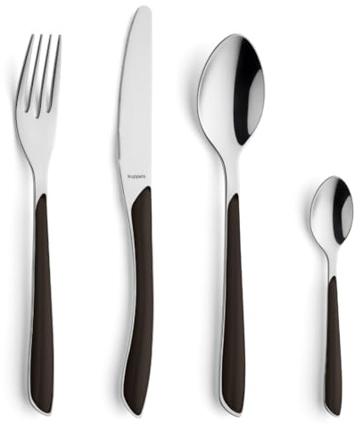 Kuppels PRISMA Besteck Set 24-tlg, 6 Personen, Edelstahl 18/0, Schwarz | Wellenschliff-Messer, mattierte Kunststoffgriffe, rostfrei, spülmaschinenfest, Menügabel, Menülöffel inklusive