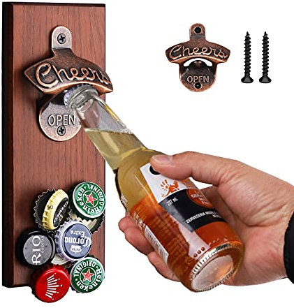 Gifts for Dad Men - Magnetic Beer Bottle Opener Wall Mounted with Auto Catch, Novelty Birthday Gift Ideas for Dad Husband Him, Home Bar Accessories, Pub, Garden, Man Cave, Housewarming