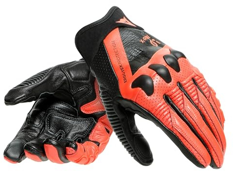 Dainese - X Ride Gloves, Kurzer Motorradhandschuh, Lederhandschuhe, Knöchelschutz Aus Carbon Nylon, Touchscreen Technologie, Herren Motorradhandschuhe, Schwarz/Fluo Rot, S