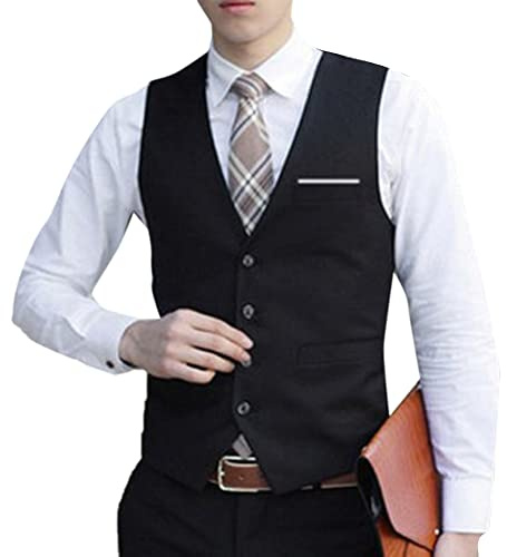 Okuyonic Formal Waistcoat, Business Formal Waistcoat Slim Fit Suit Tuxedo Dress Vest, Men Sleeveless Vest Solid Color Waistcoat Stylish Cotton for Men for Work
