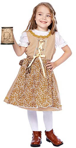 Jelysun Traditional German Fraulein Bavarian Dirndl Dress Oktoberfest Beer Girl Costume 3 Piece Child Gretel Dress