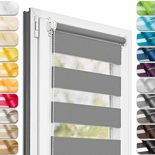 Estika Doppelrollo Klemmfix ohne Bohren - 50 cm x 120 cm - Dunkelgrau - 27 Stofffarben, Tag und Nacht Duo Rollo, Rollos für Fenster ohne Bohren, Fenster Sichtschutz (50 cm Stoffbreite)