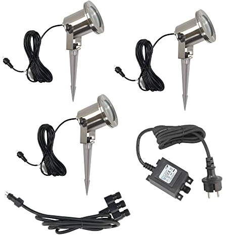 VBLED 3er Set LED-Teichstrahler/Gartenteich Licht 12V, aus Edelstahl IP68 mit MR16 Leuchtmittel 5W