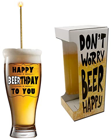 Boccale Pinta in vetro per Festa di compleanno HAPPY BEERTHDAY TO YOU, capacità 500 ml.