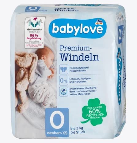 babylove Windeln Premium Gr. XS, Newborn Baby bis 3 kg, 24 Stück