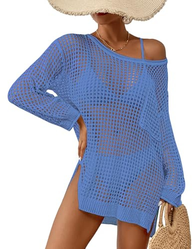 Bsubseach Women Crochet Cover Up for Swimwear Women Pool Knitted Crop Top Beach Outfits Blue